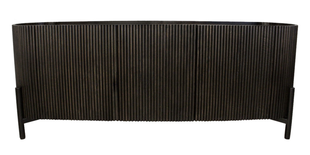 80" Brown Distressed Solid Wood Ribbed Texture Sideboard with Three Doors