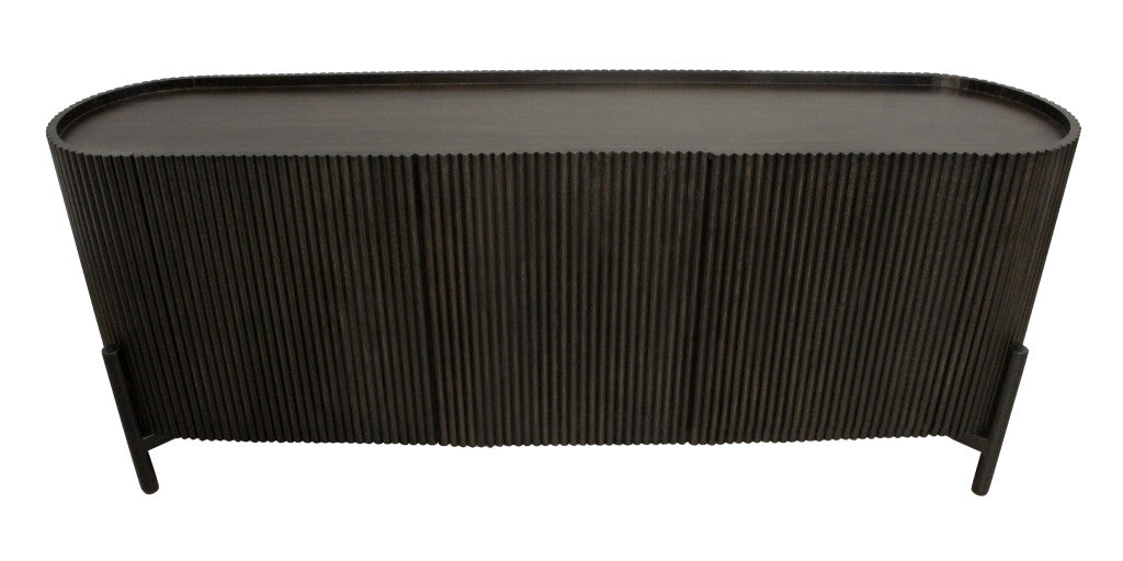 80" Brown Distressed Solid Wood Ribbed Texture Sideboard with Three Doors