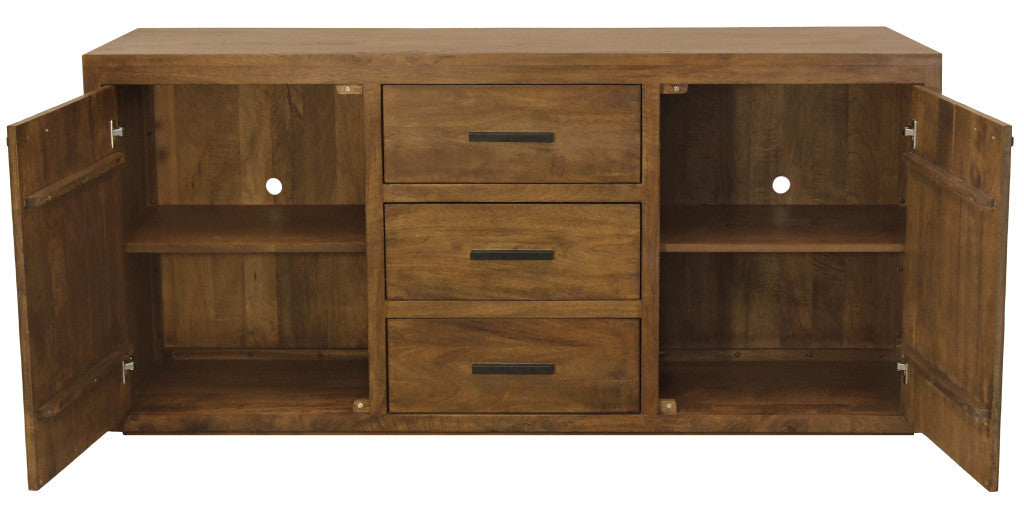 71" Chestnut Distressed Solid Wood Three Drawer Sideboard with Two Doors