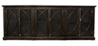 113" Black Distressed Solid Wood Sideboard with Six Glass Doors