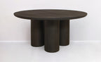 Seven Piece Dark Brown Round Solid Wood Dining Set with Six Chairs