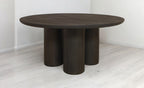 Seven Piece Dark Brown Round Solid Wood Dining Set with Six Chairs