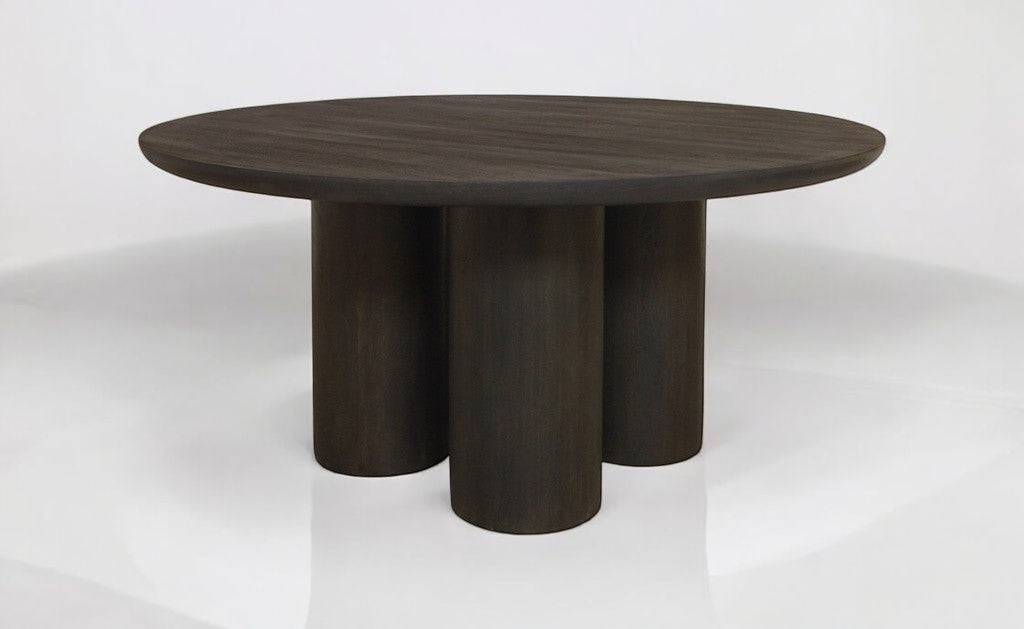 Seven Piece Dark Brown Round Solid Wood Dining Set with Six Chairs