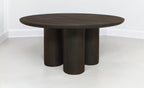 Seven Piece Dark Brown Round Solid Wood Dining Set with Six Chairs