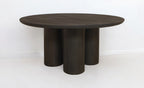 Seven Piece Dark Brown Round Solid Wood Dining Set with Six Chairs