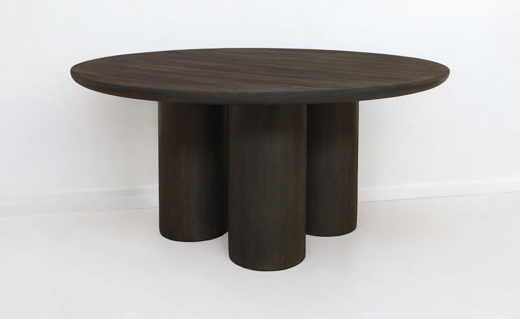 Seven Piece Dark Brown Round Solid Wood Dining Set with Six Chairs
