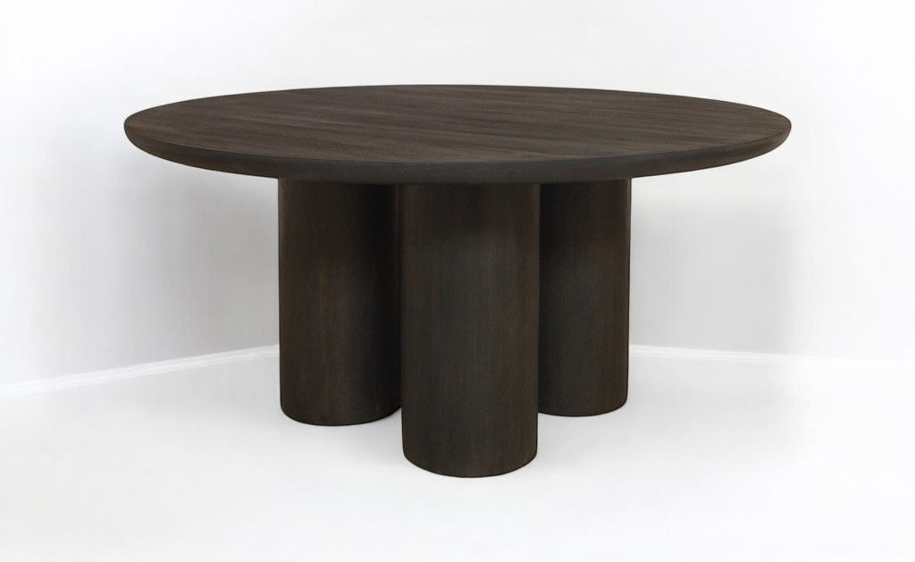 Seven Piece Dark Brown Round Solid Wood Dining Set with Six Chairs