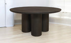 Seven Piece Dark Brown Round Solid Wood Dining Set with Six Chairs