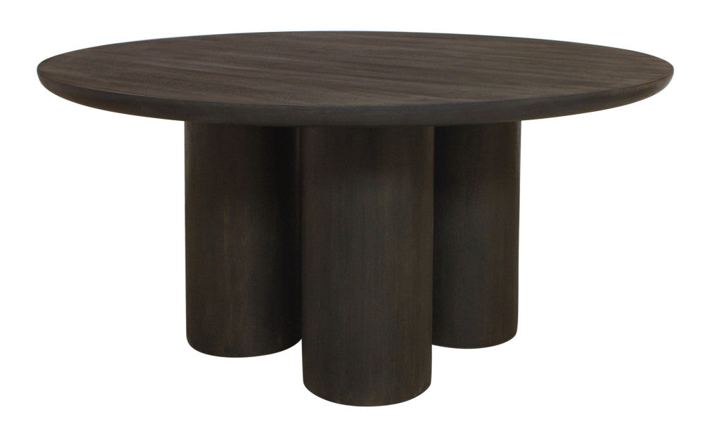 Seven Piece Dark Brown Round Solid Wood Dining Set with Six Chairs