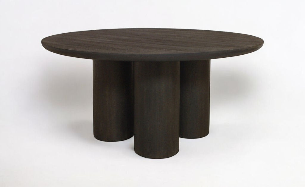 Seven Piece Dark Brown Round Solid Wood Dining Set with Six Chairs