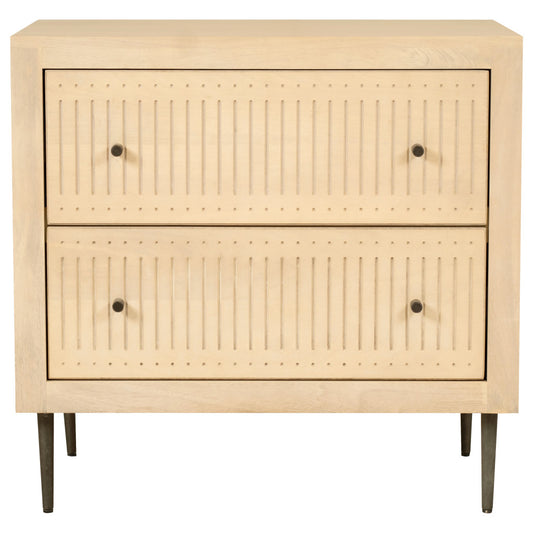 28" Natural Solid Wood Distressed Carved Geometric Two Drawer Nightstand