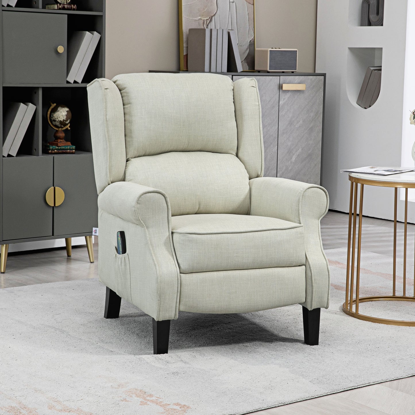 Vibrating Massage Recliner Chair with Heat, Wingback Push Back Reclining Chair for Living Room, Beige