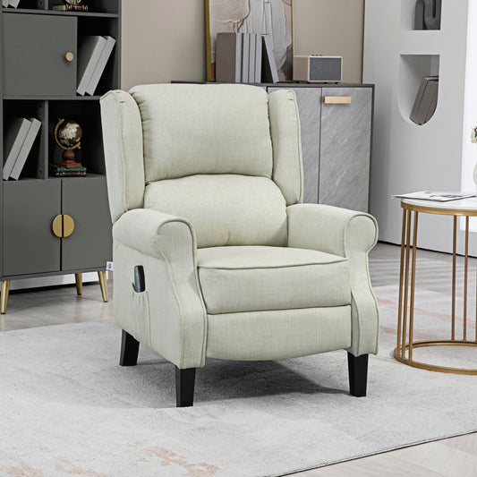 Vibrating Massage Recliner Chair with Heat, Wingback Push Back Reclining Chair for Living Room, Beige