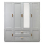 75" White Ribbed Texture Wood Mirrored Six Door Two Drawer Combo Dresser