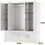 75" White Ribbed Texture Wood Mirrored Six Door Two Drawer Combo Dresser