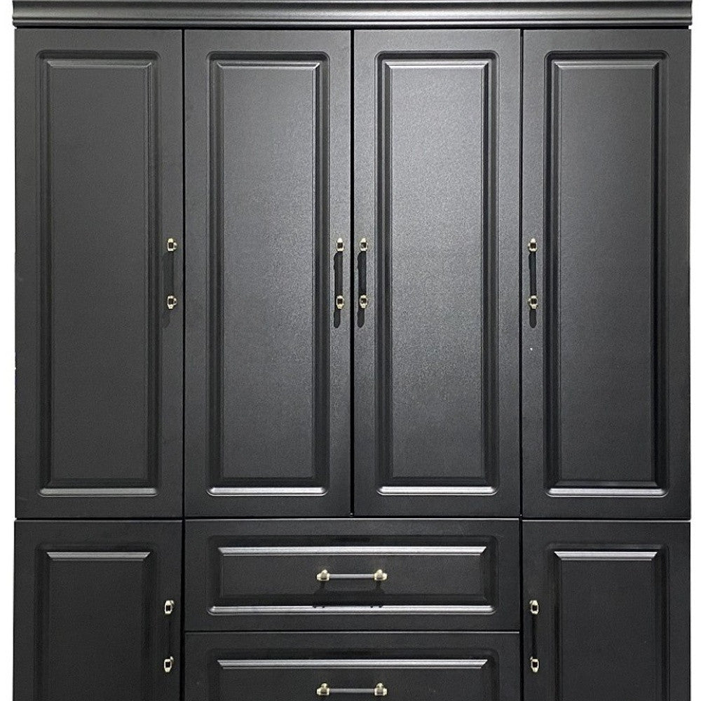71" Black Wood Six Door Two Drawer Combo Dresser