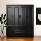 71" Black Wood Six Door Two Drawer Combo Dresser