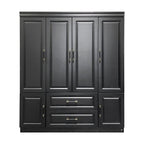 71" Black Wood Six Door Two Drawer Combo Dresser