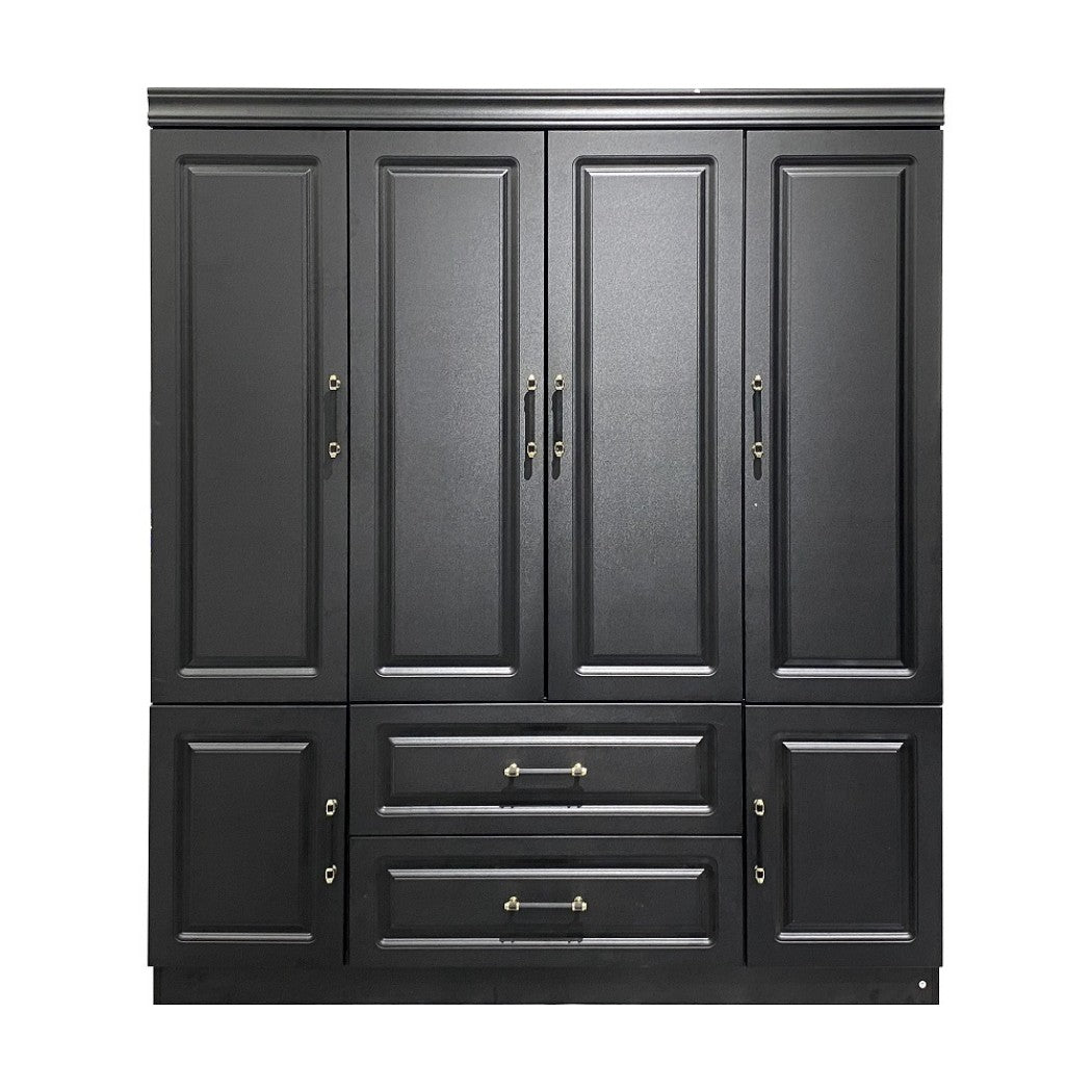 71" Black Wood Six Door Two Drawer Combo Dresser