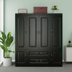 71" Black Wood Six Door Two Drawer Combo Dresser