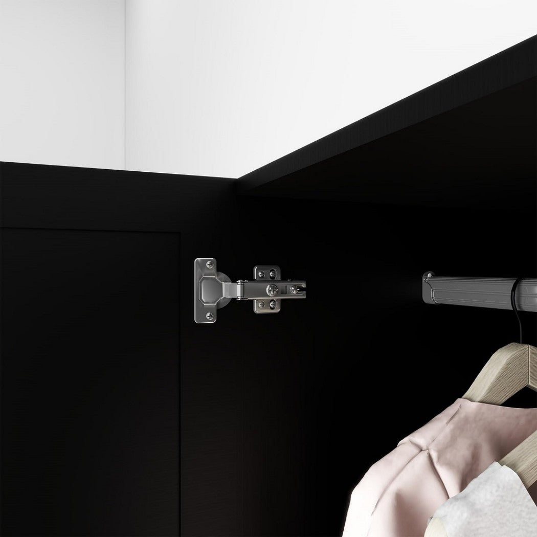 71" Black Wood Mirrored Two Door Combo Dresser