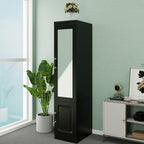 71" Black Wood Mirrored Two Door Combo Dresser