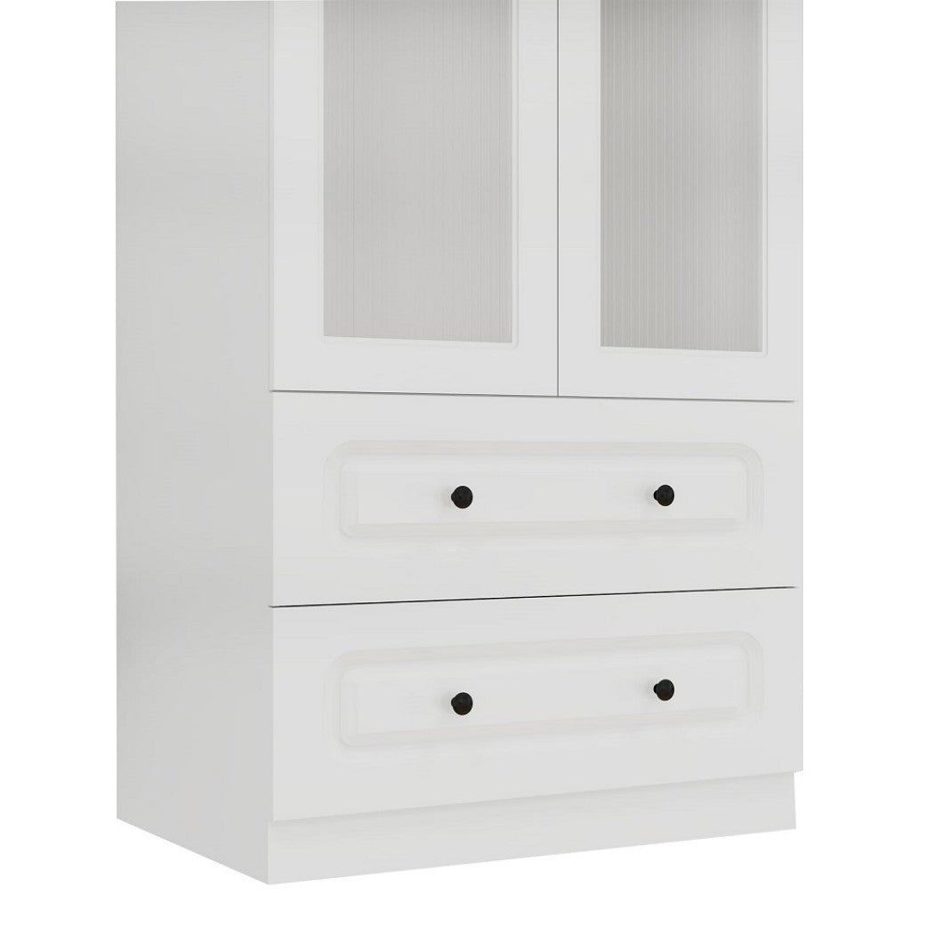 71" White Wood Two Door Two Drawer Combo Dresser