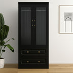 71" Black Wood Two Door Two Drawer Combo Dresser