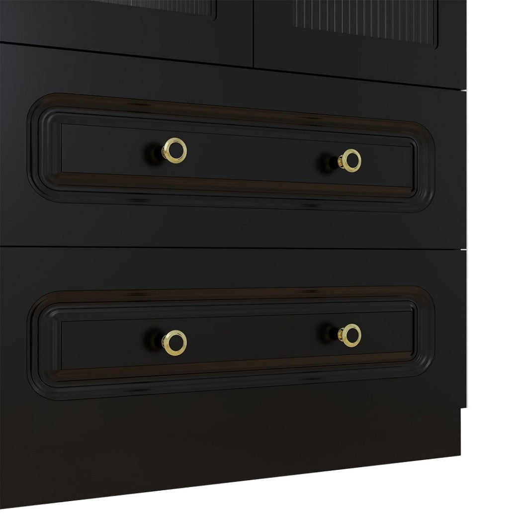 71" Black Wood Two Door Two Drawer Combo Dresser