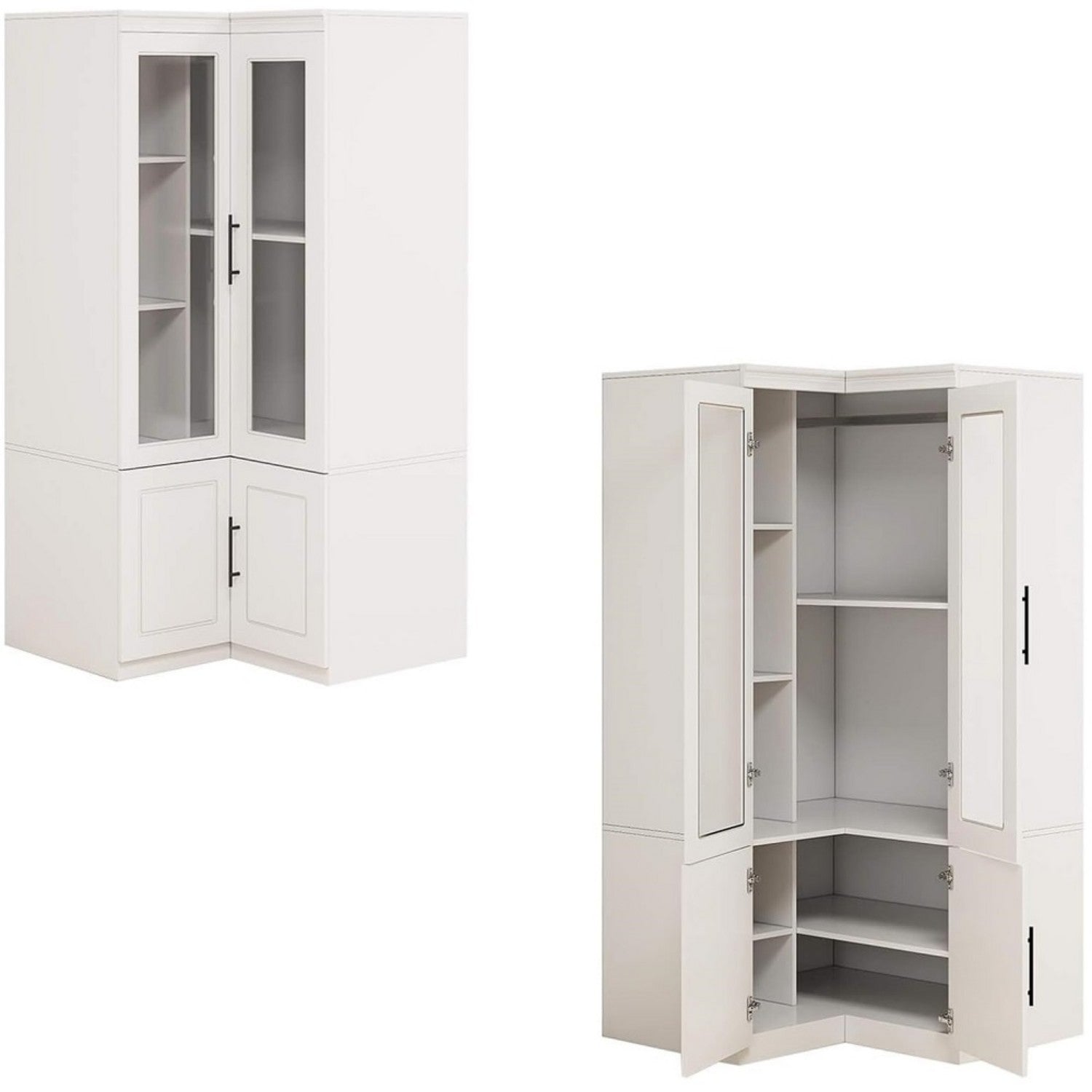 71" White Wood Four Door Corner Combo Dresser