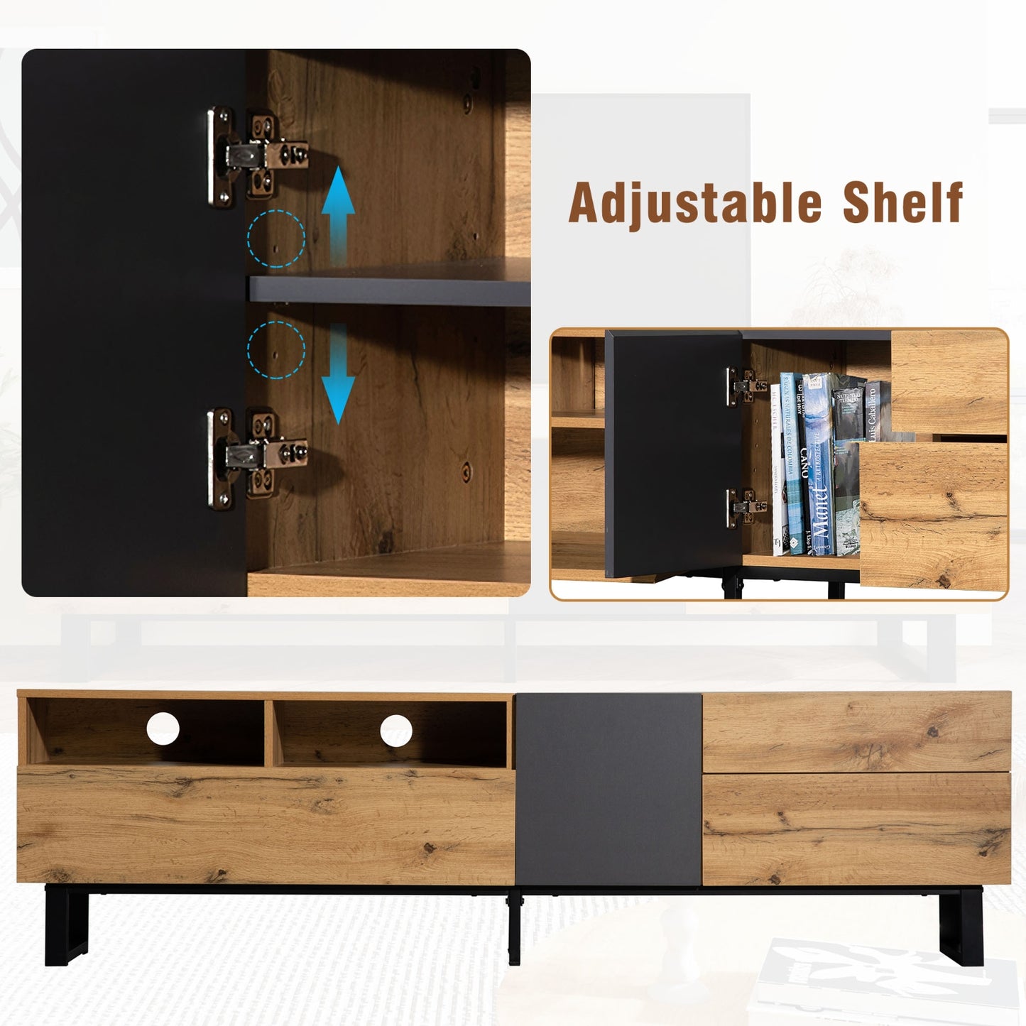 Modern TV Stand For 80'' TV, Double Storage, Media Console, Entertainment Center