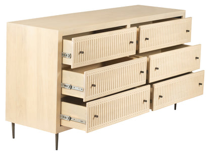 68" Natural Solid Wood Six Drawer Dresser