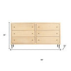 68" Natural Solid Wood Six Drawer Dresser