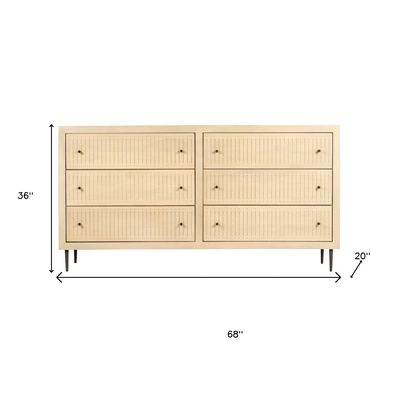 68" Natural Solid Wood Six Drawer Dresser