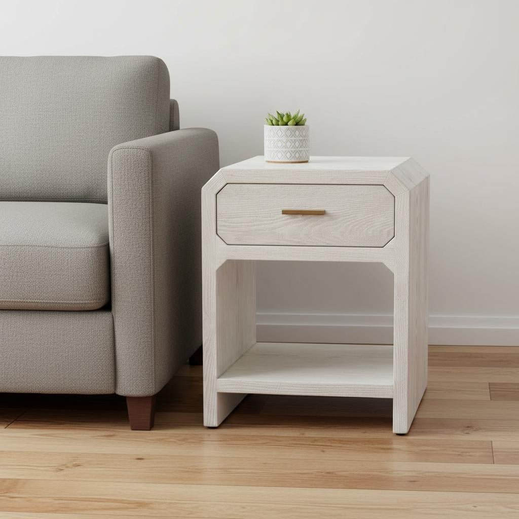 20" White Wood Pedestal End Table With Drawer