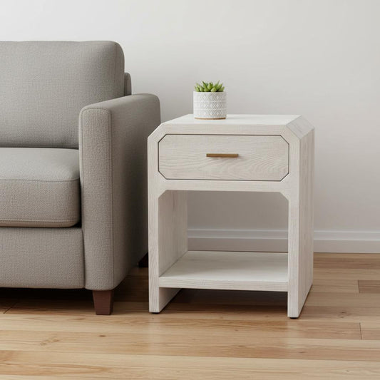 20" White Wood Pedestal End Table With Drawer