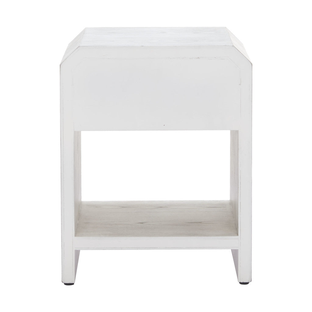 20" White Wood Pedestal End Table With Drawer