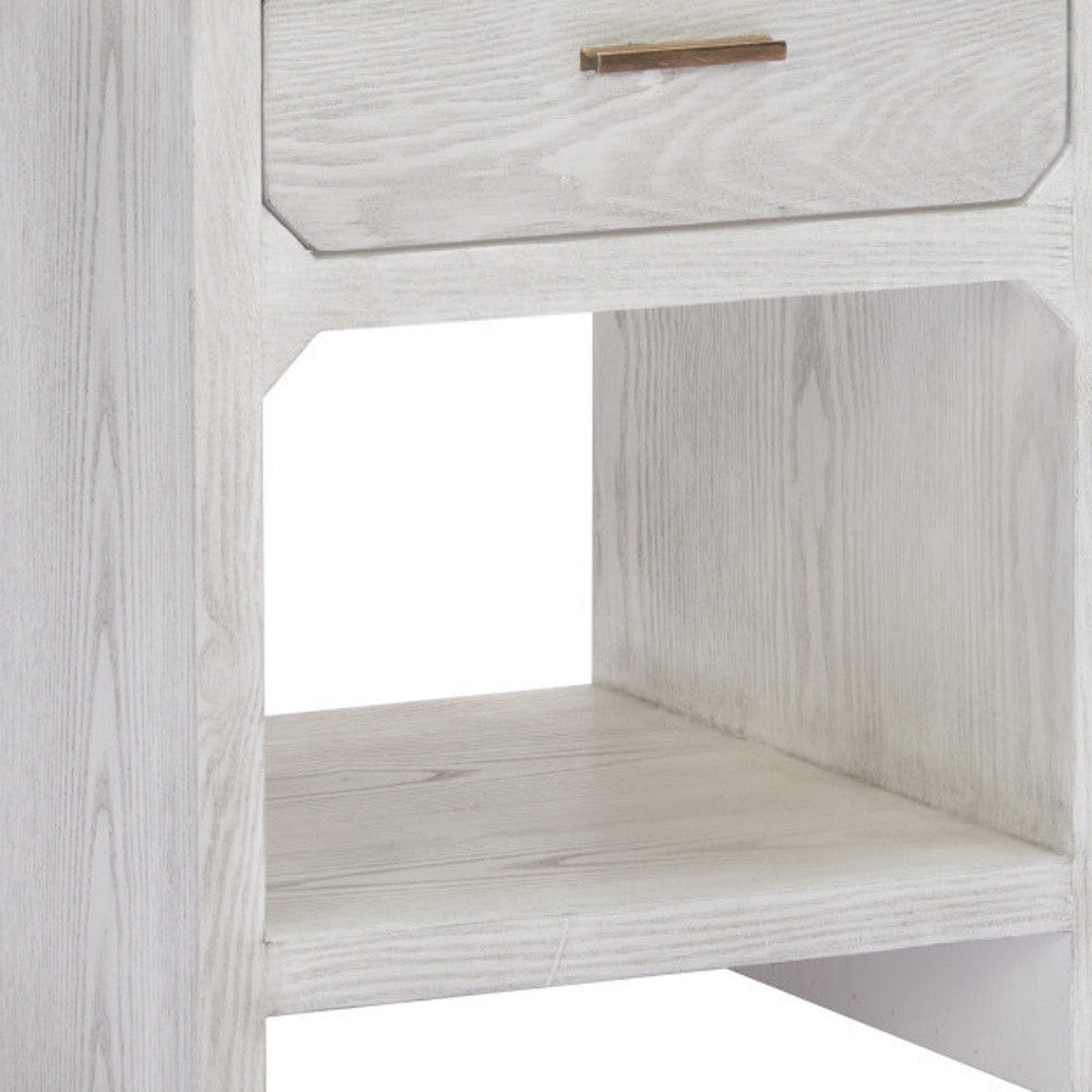 20" White Wood Pedestal End Table With Drawer