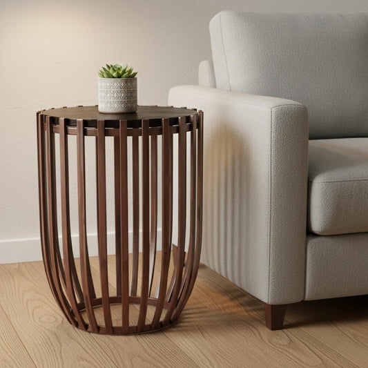 22" Bronze Iron Pedestal End Table