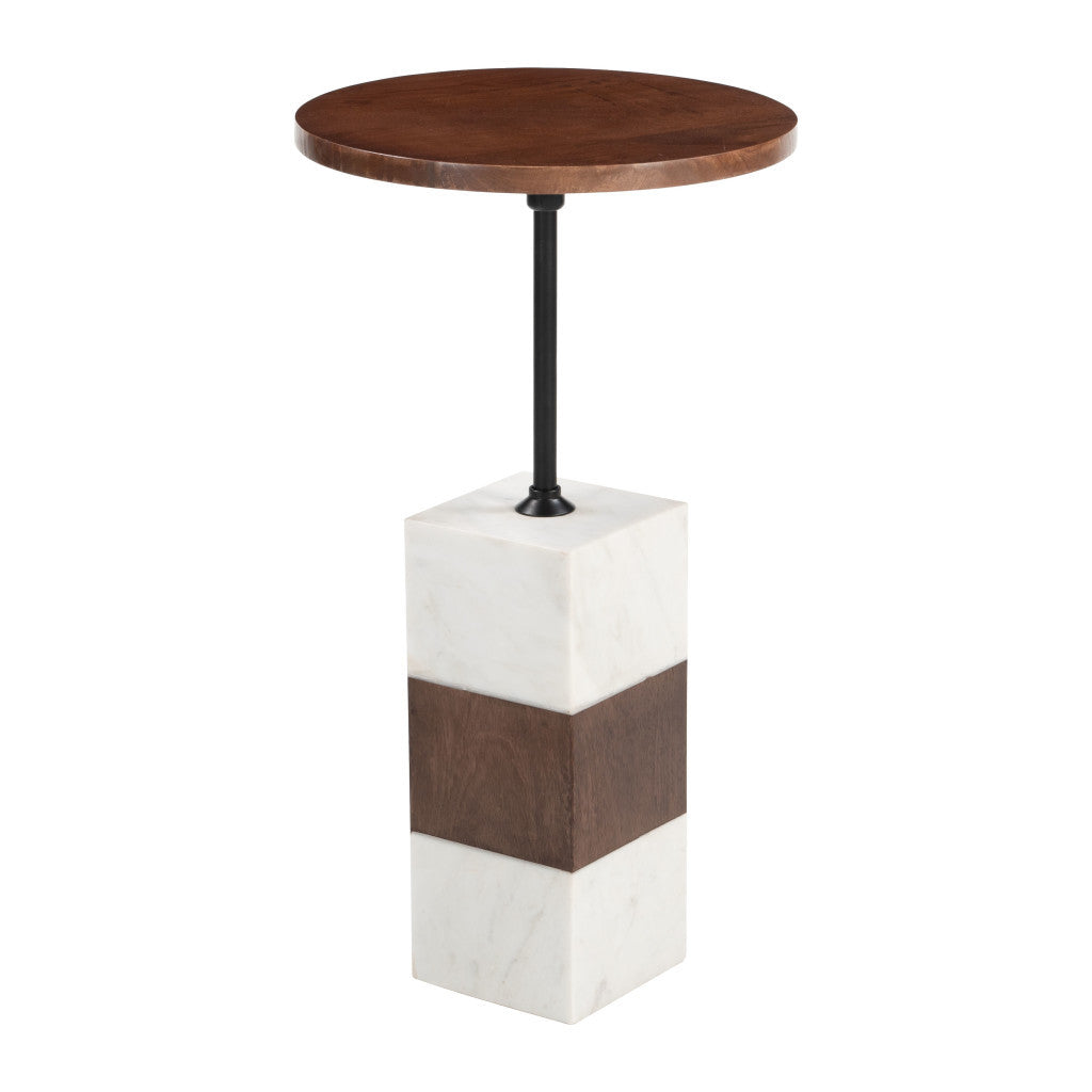 22" White Marble Pedestal End Table
