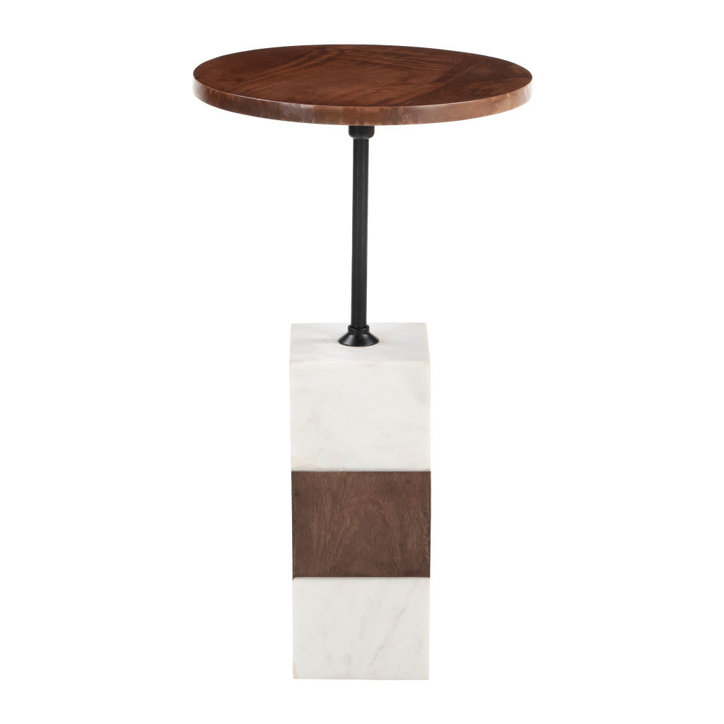 22" White Marble Pedestal End Table