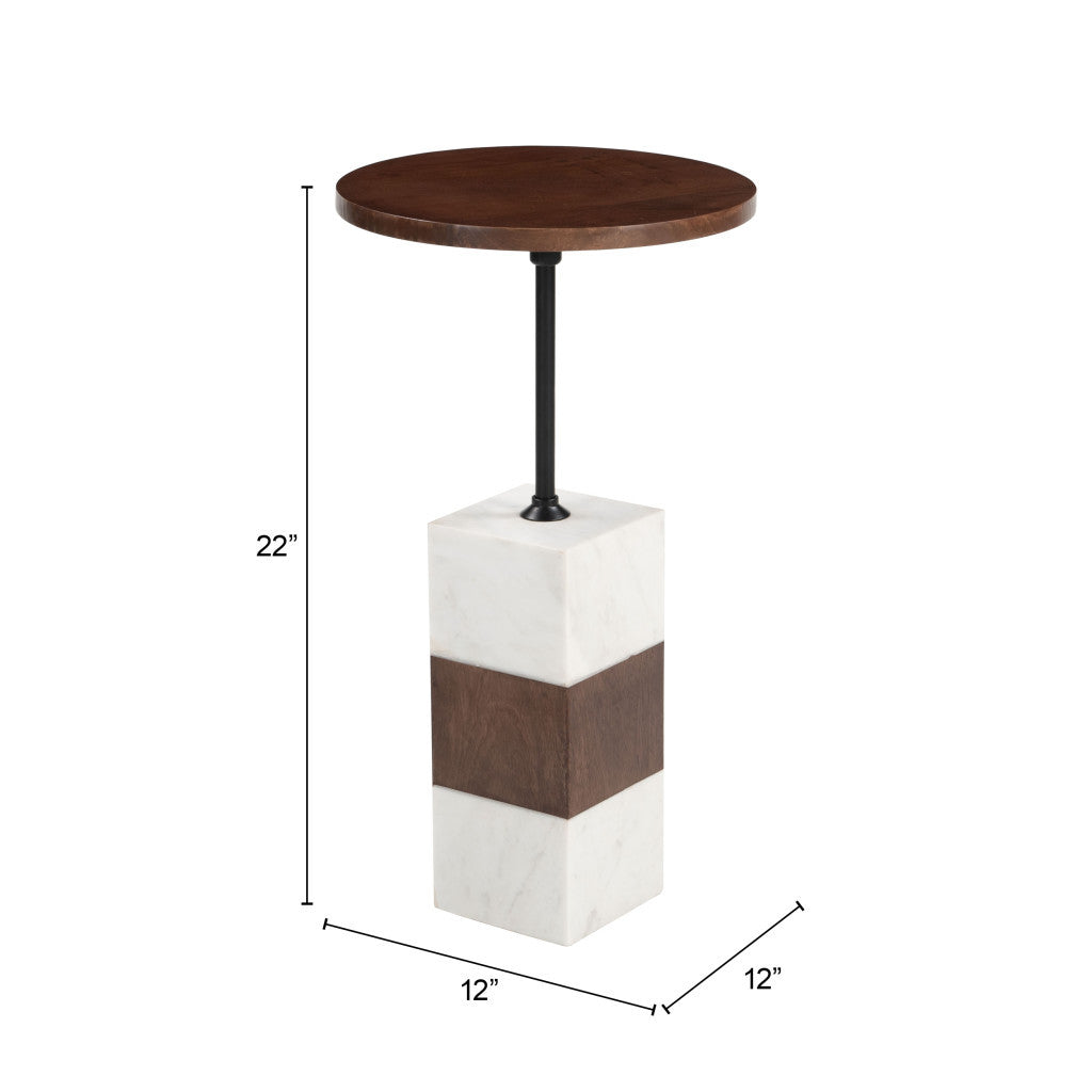 22" White Marble Pedestal End Table