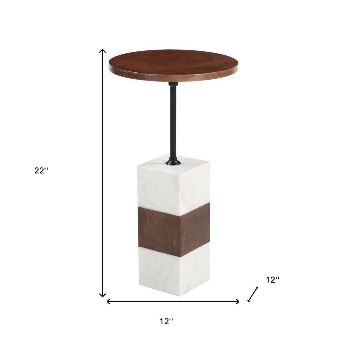 22" White Marble Pedestal End Table