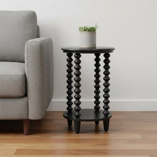 24" Black Solid Wood Pedestal End Table