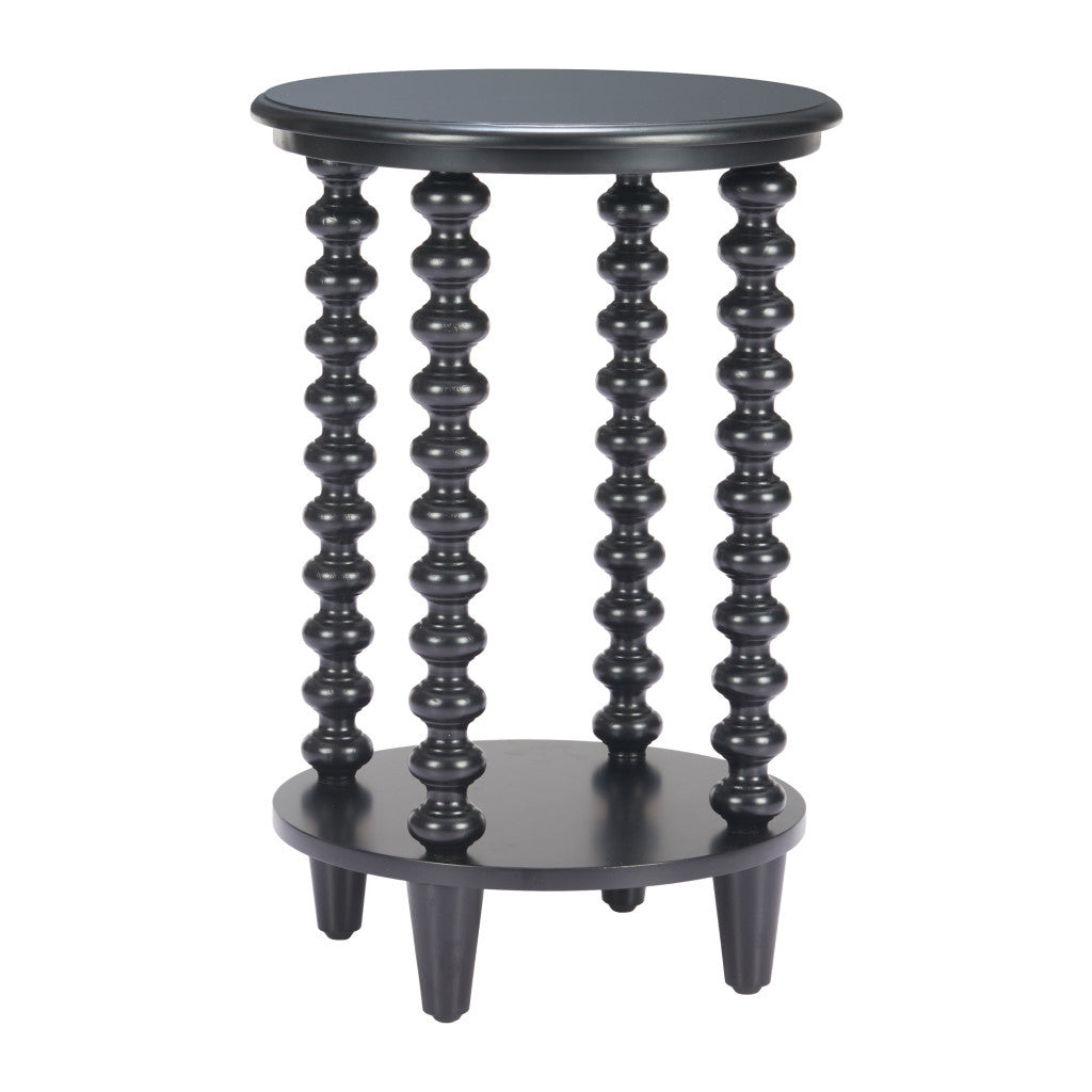 24" Black Solid Wood Pedestal End Table
