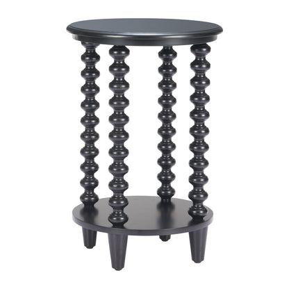 24" Black Solid Wood Pedestal End Table