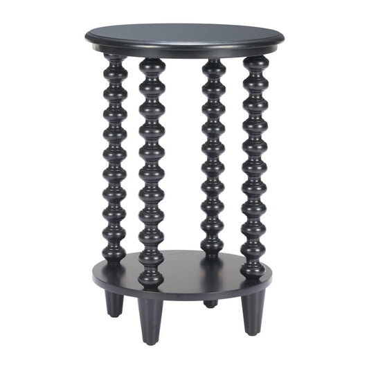 24" Black Solid Wood Pedestal End Table