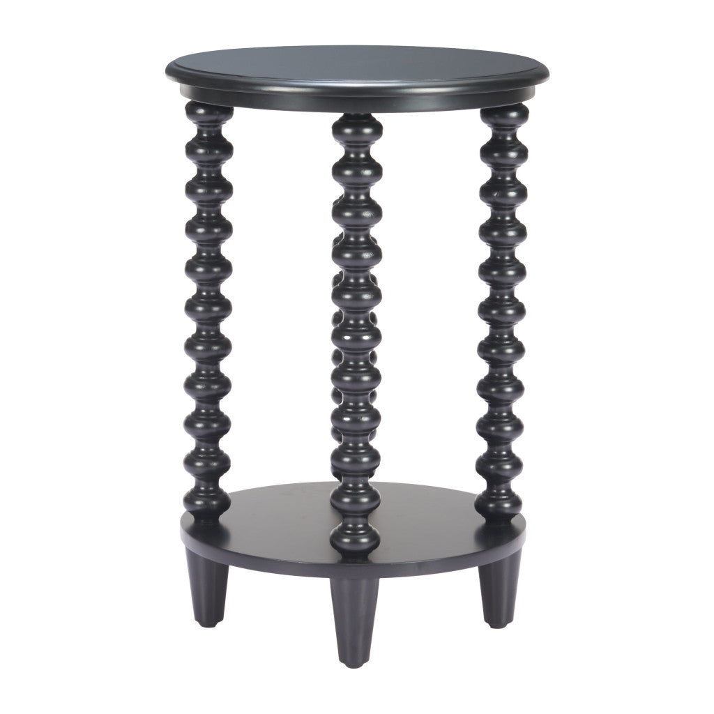 24" Black Solid Wood Pedestal End Table