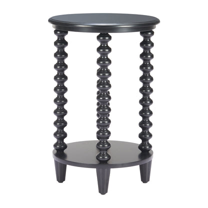 24" Black Solid Wood Pedestal End Table