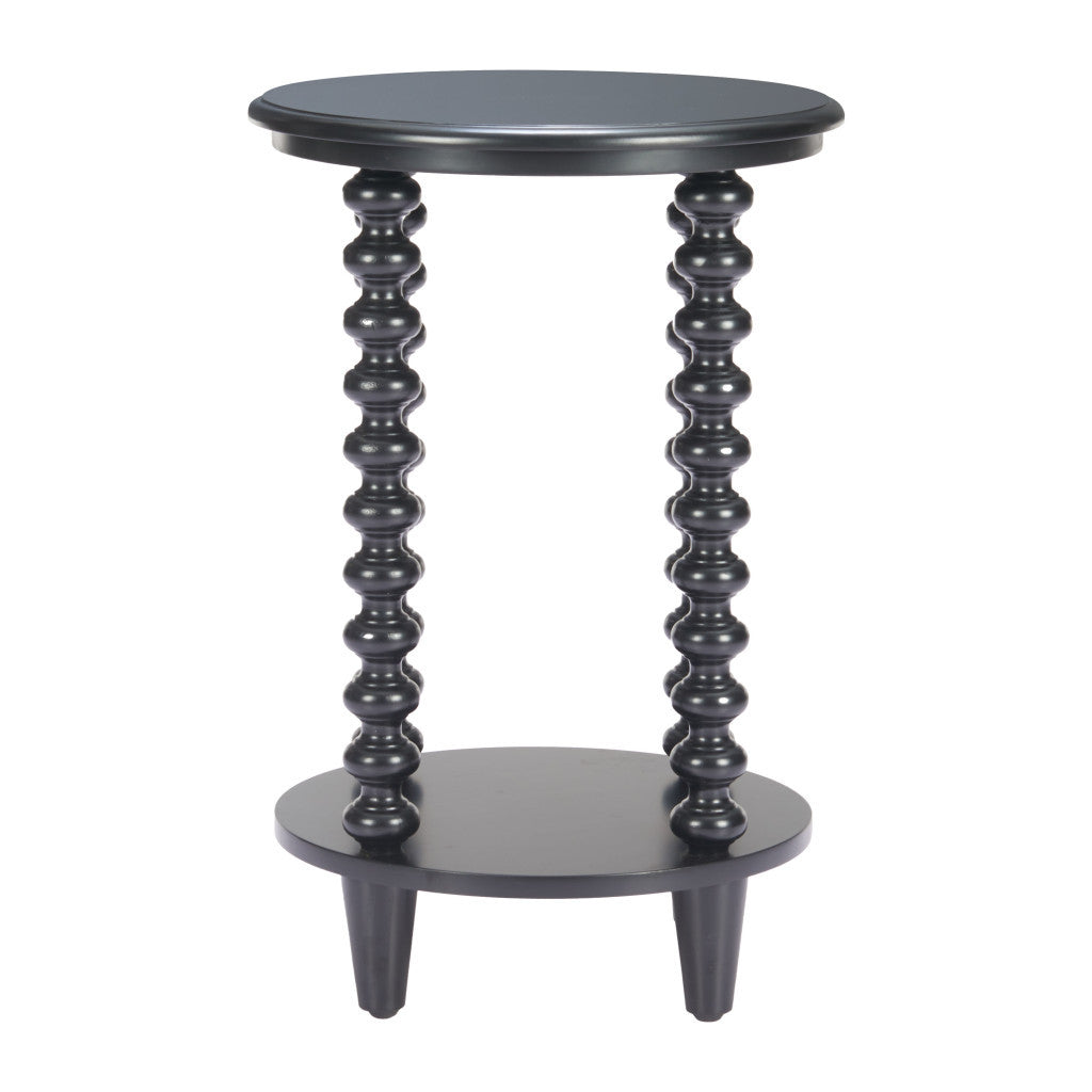 24" Black Solid Wood Pedestal End Table